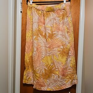 Tahari Tropical Palm Print 100% Linen Faux Wrap Skirt Size XL